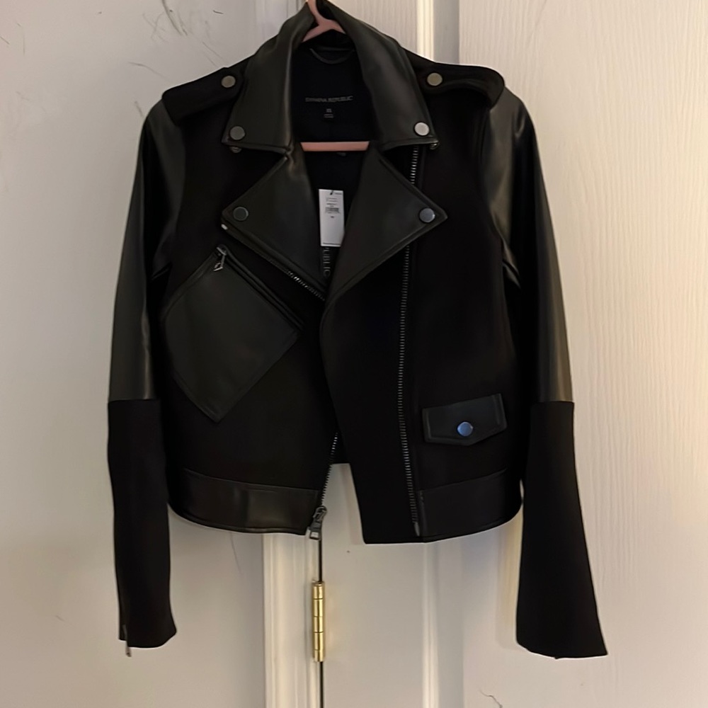 Banana Republic Black vegan Suede Patchwork Moto Jacket. Size XS